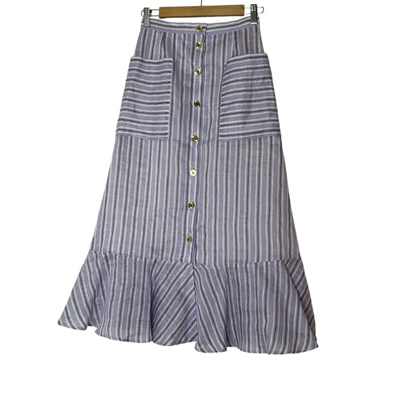 Sandro Midi Skirt Womens Size‎ 34 Linen Blend Ruffle Cóctel Designer Lined New - Picture 3 of 16